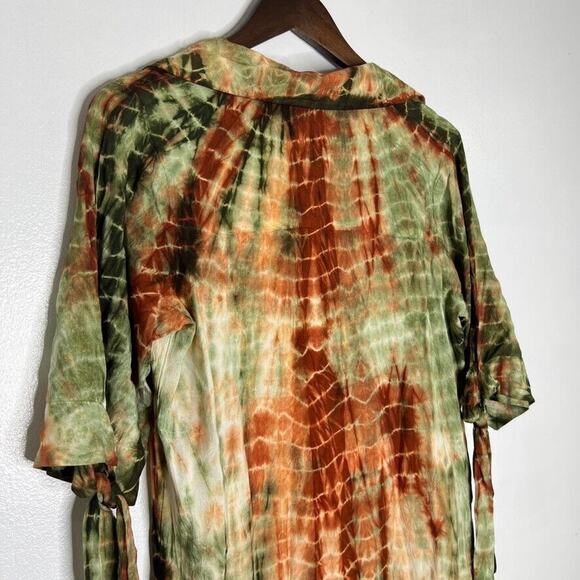J Gee Green Maroon Tie Dye Short Sleeve Shirt Dress Size Medium - Picture 9 of 10